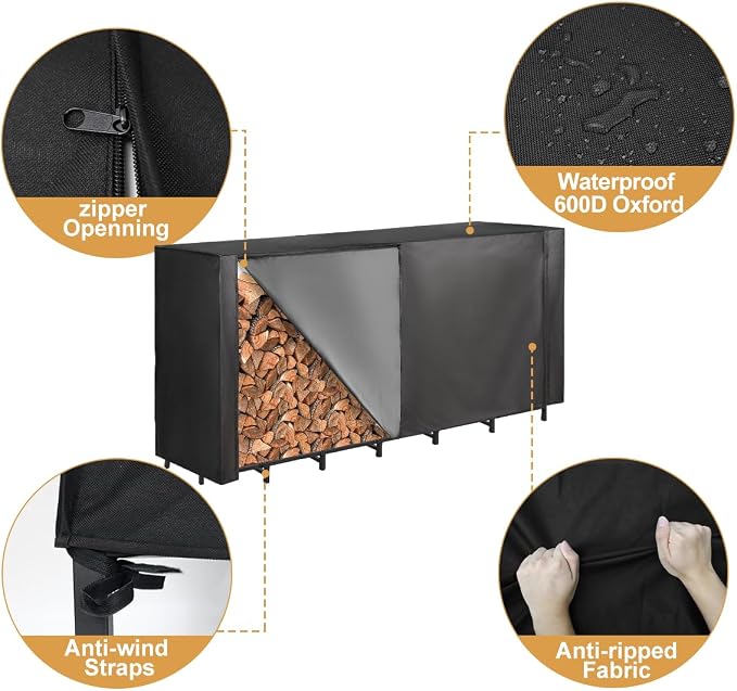 Vailge Firewood Rack Cover 8FT, Waterproof Firewood Rack Outdoor Cover - Image 4