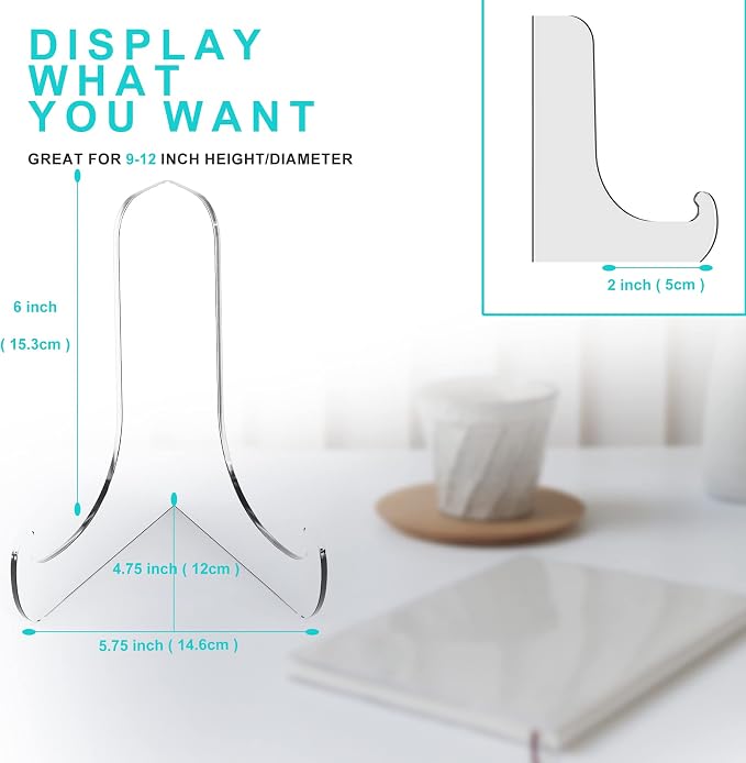 Boloyo 60-Degree Angle Acrylic Plate Display Stand, 6 Inch 2PC Clear Acrylic - Image 2