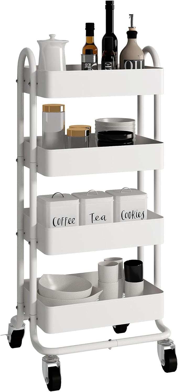 4 Tier Metal Rolling Cart with Wheels, 4 Tier Utility Cart with Wheels by Elitehouse