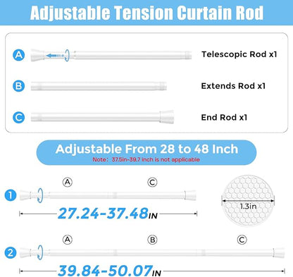 AIZESI 4PCS Tension Curtain Rod 28-48 Inch Adjustable No Drilling, No Slip - Image 2