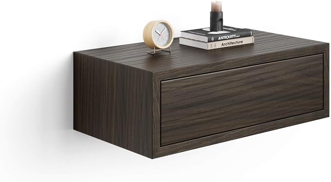 Mobili Fiver, Riccardo Wall Bedside Table, Dark Walnut, Made in Italy by MobiliFiver
