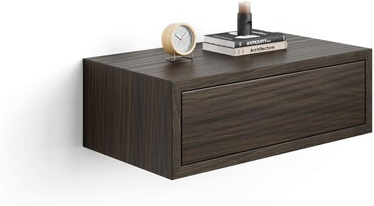 Mobili Fiver, Riccardo Wall Bedside Table, Dark Walnut, Made in Italy by MobiliFiver