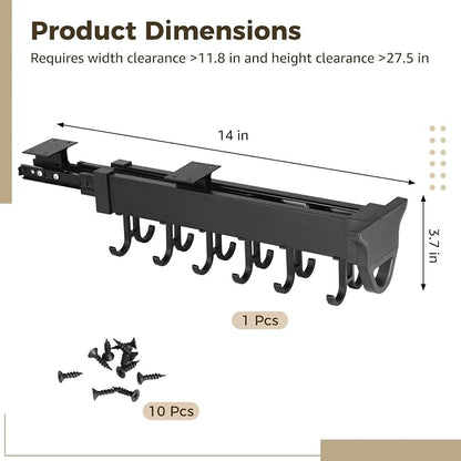 Homaisson Pull Out Hanging Pot Rack, 12-Hook Extendable Sliding Rail Organizer - Image 4