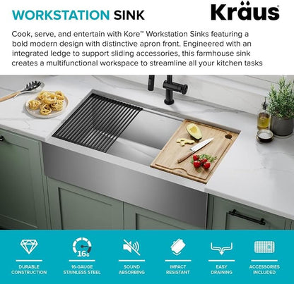KRAUS Kore 36-Inch Modern Farmhouse Workstation 16 Gauge Single Bowl Stainless - Image 3