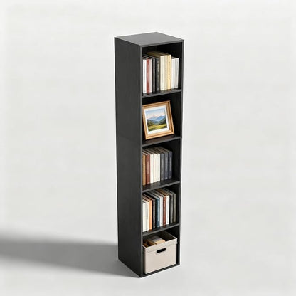 5 Cube Storage Organizer, Narrow Open Shelf Bookcase, Freestanding Low Display by NewBeth