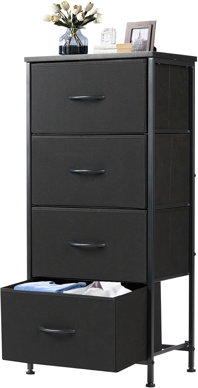 DUMOS Nightstand with 4 Drawers Bedside Table with Removable Fabric Bins Sturdy by DumosLifestyle