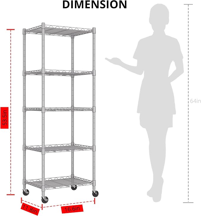 REGILLER 5-Wire Shelving Metal Storage Rack Adjustable Shelves, Standing - Image 3