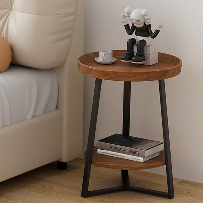 Gadroad Round End Table with Storage Shelf, 2 Tier Farmhouse Side Table - Image 10