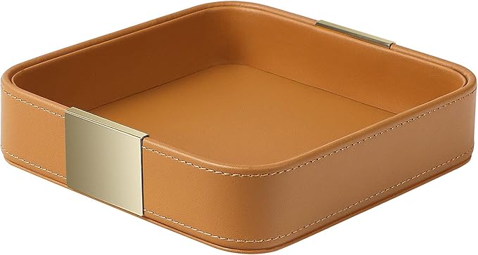 SANZIE Luxury Leather Desktop Storage Small Catchall Organizer Decorative Tray by SANZIE
