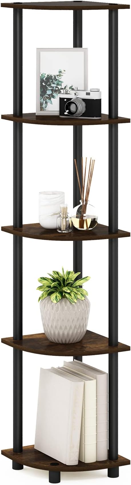 Furinno TURN-N-TUBE Corner Shelf, 5-Tier Corner Bookshelf, Open Storage Shelves - Image 5