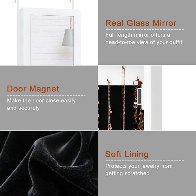 Giantex Jewelry Armoire with Full Length Mirror, Wall and Door Mounted Jewelry - Image 7