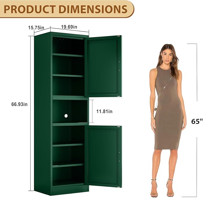 Tall Metal Narrow Bathroom Storage Cabinet 67" H, Tall Green Pantry Cabinets - Image 2