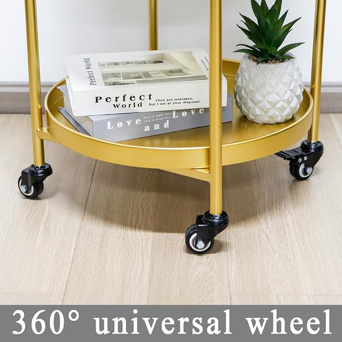 TRIROCKS 18 * 31" H Round Gold 3-Tier Rolling Bar Cart - Image 4