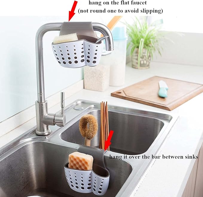 Sink Caddy Sponge Holder Soap Holder, Eunion Plastic Saddle Faucet Caddy Desk - Image 5