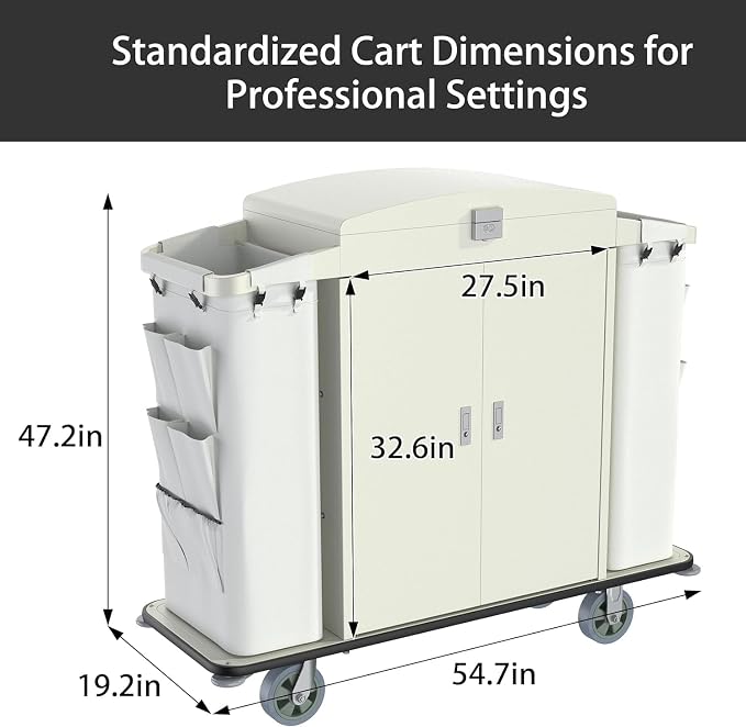 Heavy Duty Metal Housekeeping Janitorial Cart, Silent Casters, Locking Large - Image 3