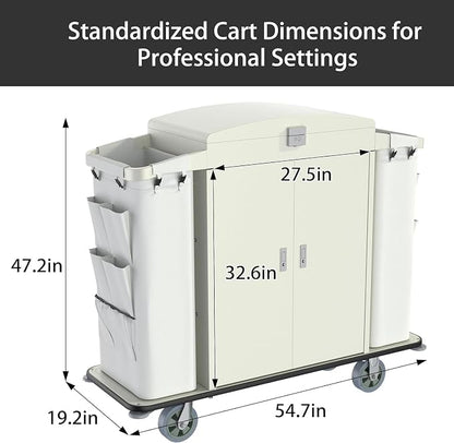 Heavy Duty Metal Housekeeping Janitorial Cart, Silent Casters, Locking Large - Image 3