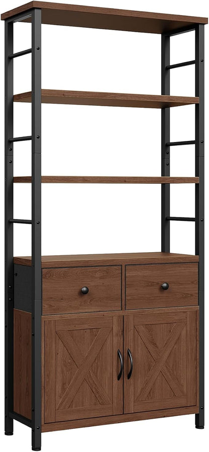 HOOBRO Bookshelf with Doors, Rustic Bookshelf with Drawers, Industrial Display - Image 8