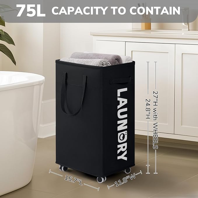 CHICVITA 75L Slim Rolling Laundry Basket - Image 3