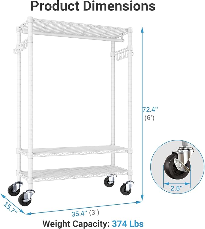 VIPEK R3 Rolling Clothing Rack Heavy Duty Garment Rack - Image 5