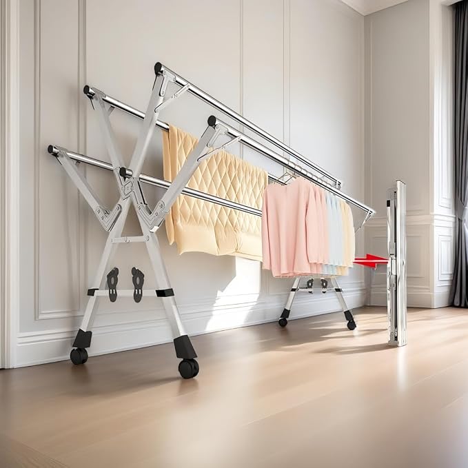 Adjustable 5-Bar Clothes Drying Rack, Foldable Stainless Steel Laundry Stand - Image 2
