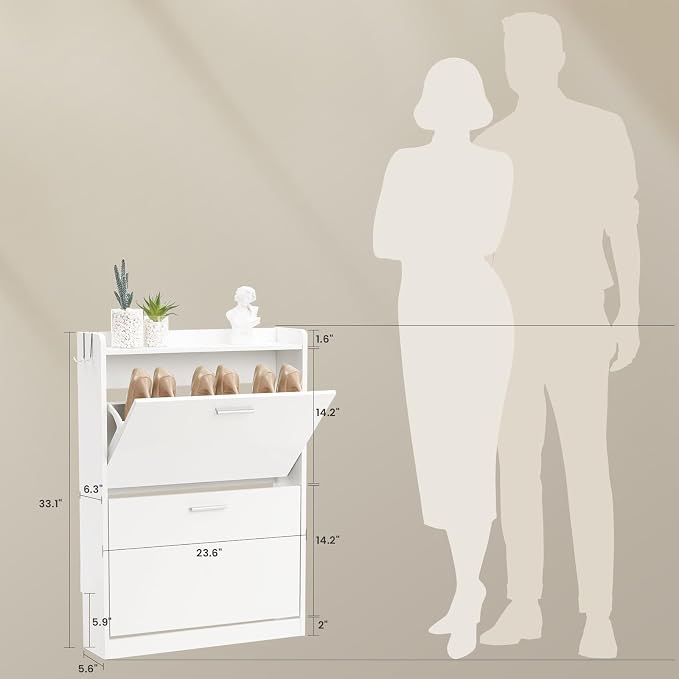 Shoe Cabinet Organizer with 2 Flip Drawers，Freestanding Shoe Rack - Image 2