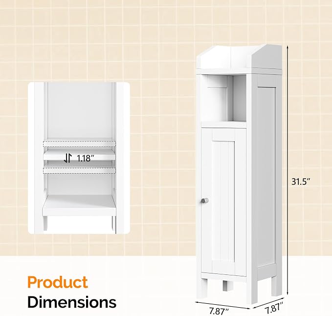 VINGLI Small Storage Corner Floor Cabinet, 7.9" Narrow Toilet Paper Storage - Image 3