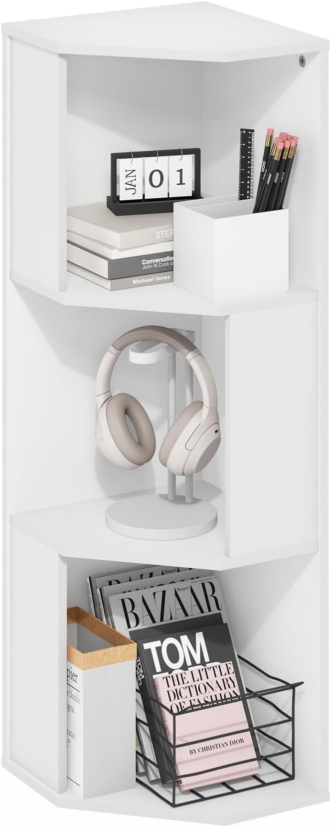 Furinno ECON Corner Shelf, 3-Tier Corner Book Shelf, Standing Storage Shelves by Furinno-FitsYourSpaceFitsYourBudget