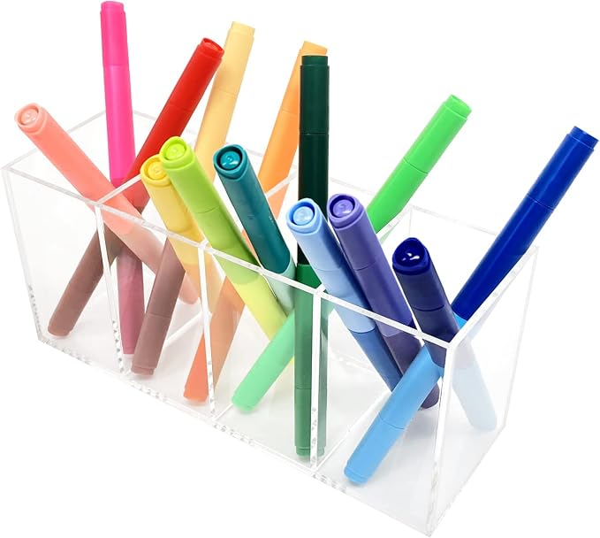 HSYMQ Acrylic Pen Holder 4 Compartments Clear Pencil Holder Organizer Makeup - Image 8