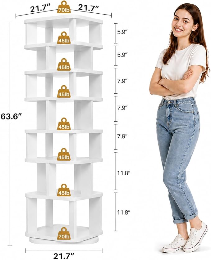 7 Tier Wood Rotating Shoe Rack Tower, Revolving 360 Lazy Susan, - Image 2