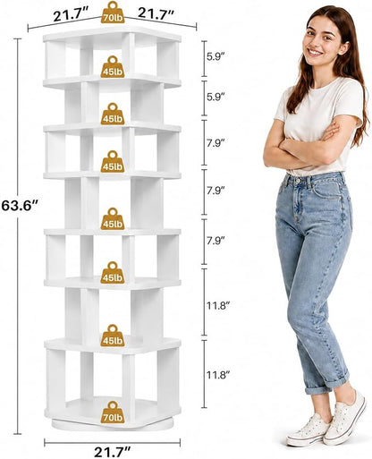 7 Tier Wood Rotating Shoe Rack Tower, Revolving 360 Lazy Susan, - Image 2