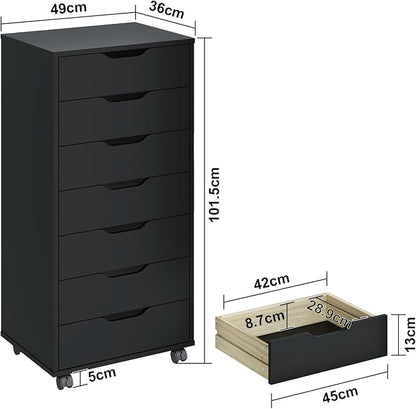 Panana 7 Drawer Mobile File Cabinet, Wooden Under Desk Storage - Image 3
