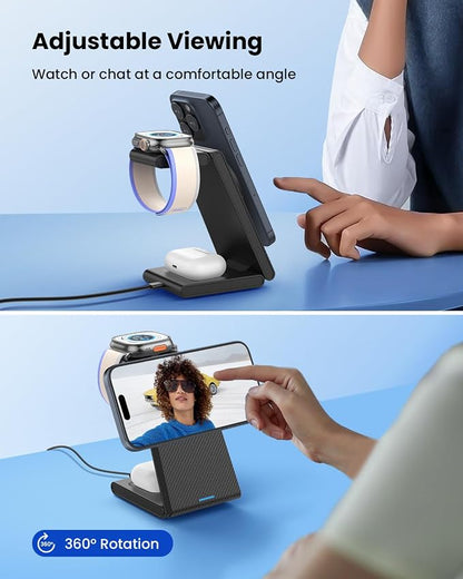 3 in 1 Wireless Charging Station, Foldable Magnetic Wireless Charger Stand - Image 3