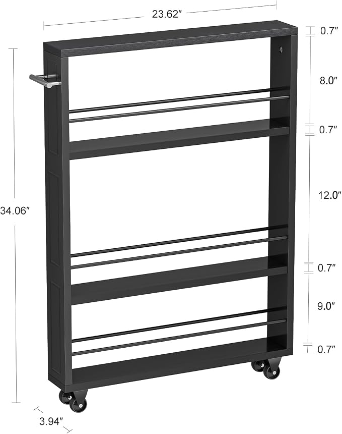 KLM Rolling Storage Cart 4-Tier Black Kitchen Cart - Image 6