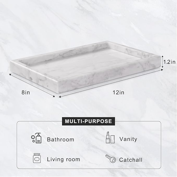 Marble Bathroom Tray for Countertop & Home Decor, Natural Decorative Marble - Image 3