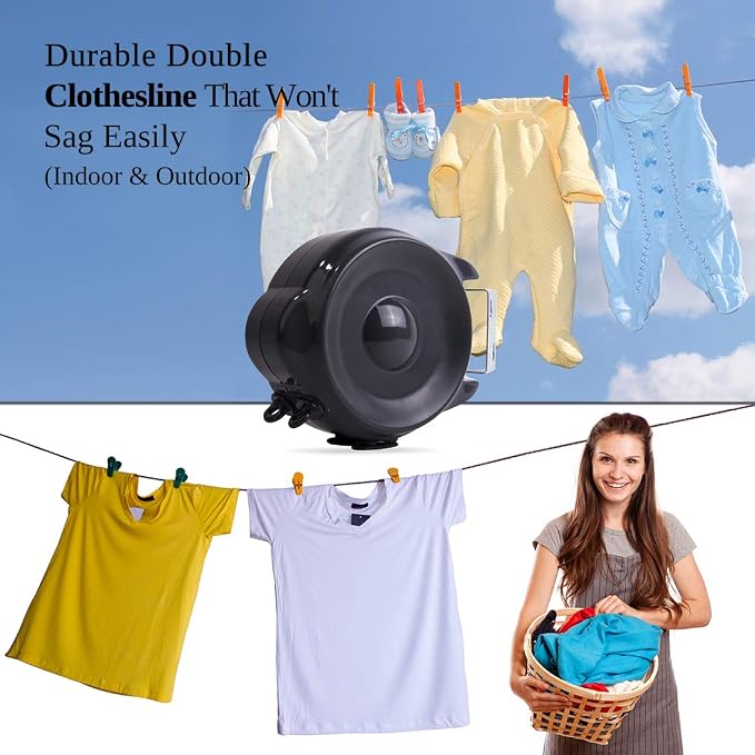 JS Hanger Retractable Clothesline Outdoor Indoor Laundry Line - 99 FT Double - Image 6