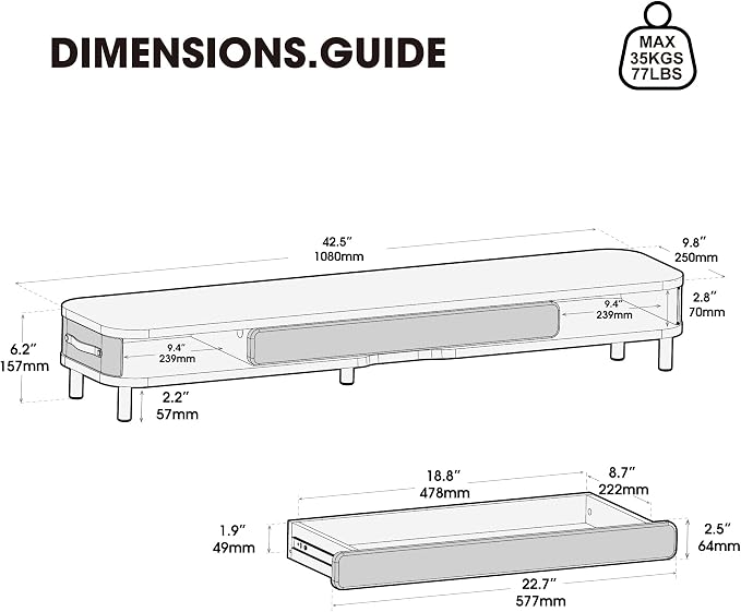 Fenge Monitor Stand with Large Drawer, 42.5 Inch Dual Monitor Riser - Image 5