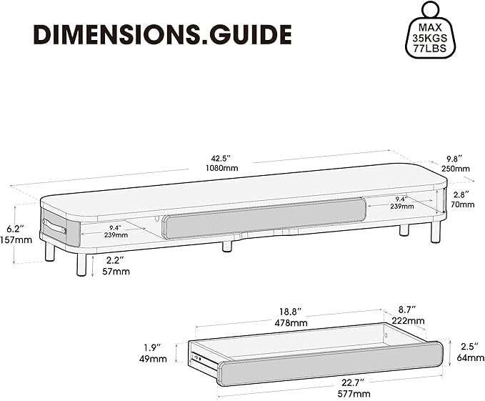 Fenge Monitor Stand with Large Drawer, 42.5 Inch Dual Monitor Riser - Image 5