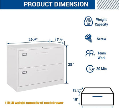 Lateral File Cabinet with Lock, 2 Drawer Large Metal Filing Cabinet, Home - Image 3
