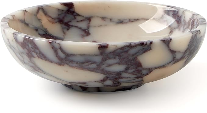 Luxury Natural Marble Fruit Bowl – Extra Large 9-Inch Calacatta Viola Marble by Uniquetexturesthatnevergo