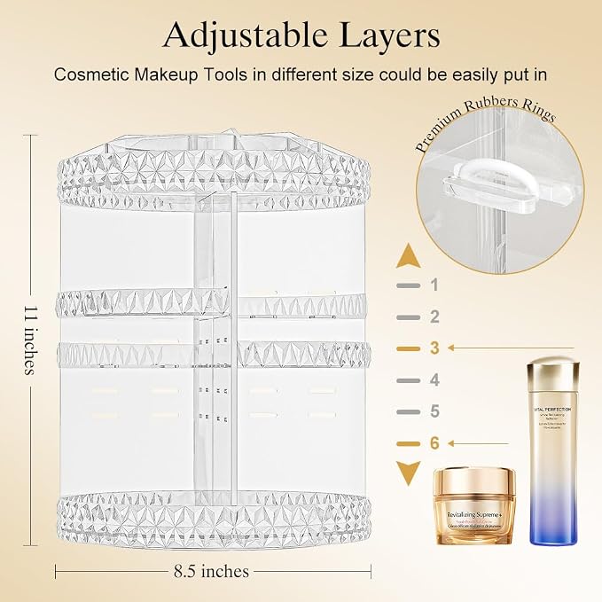 360 Rotating Makeup Organizer, DIY Adjustable Makeup Carousel Spinning Holder - Image 5
