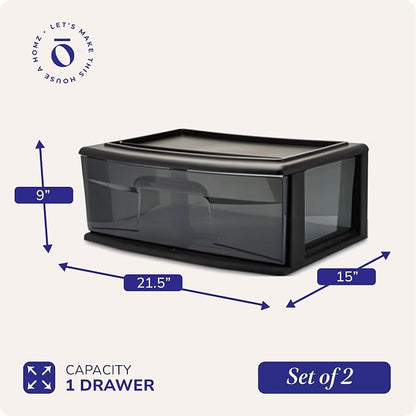 HOMZ 2-Pack 1-Drawer Storage Cart, Plastic Container - Image 3