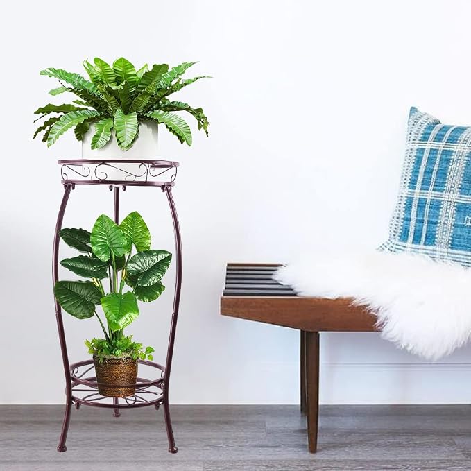 Metal Plant Stand, Indoor Outdoor 2 Tiers Tall Plant Stands, 27.1'' Iron Corner - Image 2