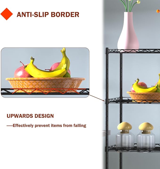 5 Tier Standing Metal Wire Shelving Unit, Adjustable Height, Storage Shelf Units - Image 4