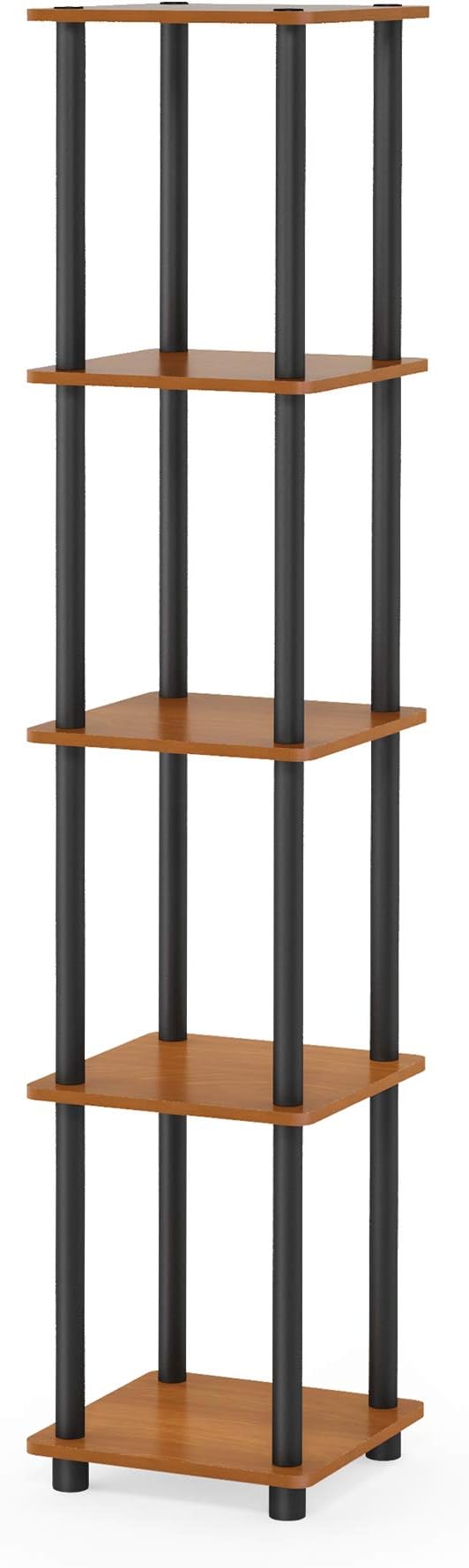 FURINNO Turn-N-Tube 5-Tier Corner Square Rack Display Shelf, Light Cherry/Black - Image 6