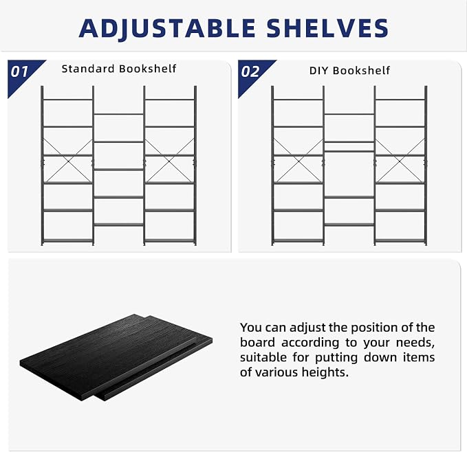 NUMENN Triple Column 6 Tier Bookshelf, Bookcase - Image 6