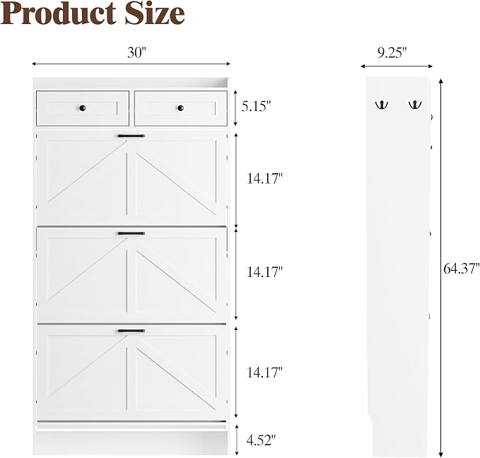 Thacuok Shoe Cabinet with 3 Flip Drawers & 2 Storage Drawers, Rustic Farmhouse - Image 2