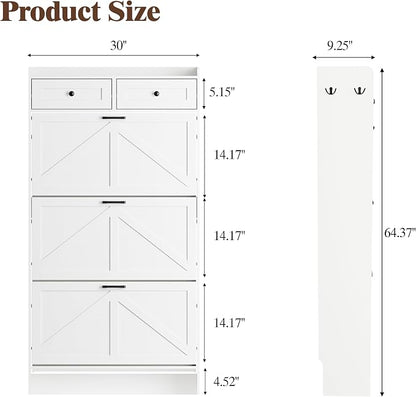 Thacuok Shoe Cabinet with 3 Flip Drawers & 2 Storage Drawers, Rustic Farmhouse - Image 2