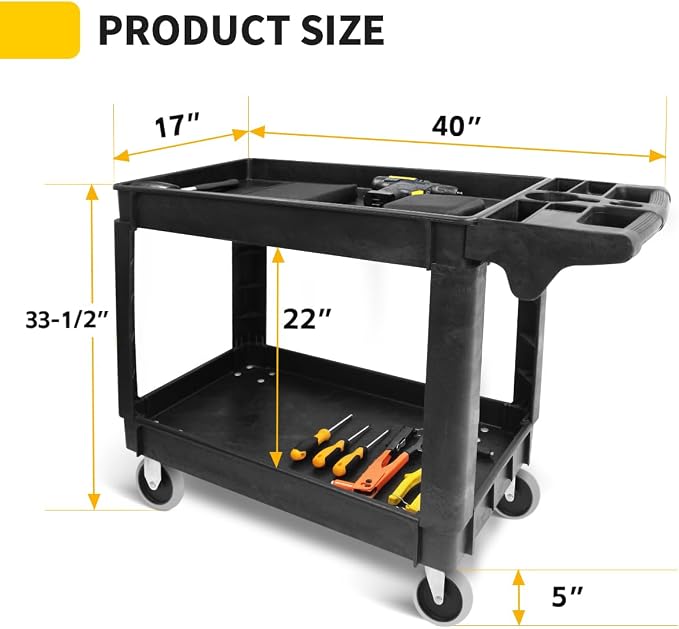 MaxWorks Heavy Duty 2‑Shelf Service Cart 500 lb Capacity Polypropylene Utility - Image 2