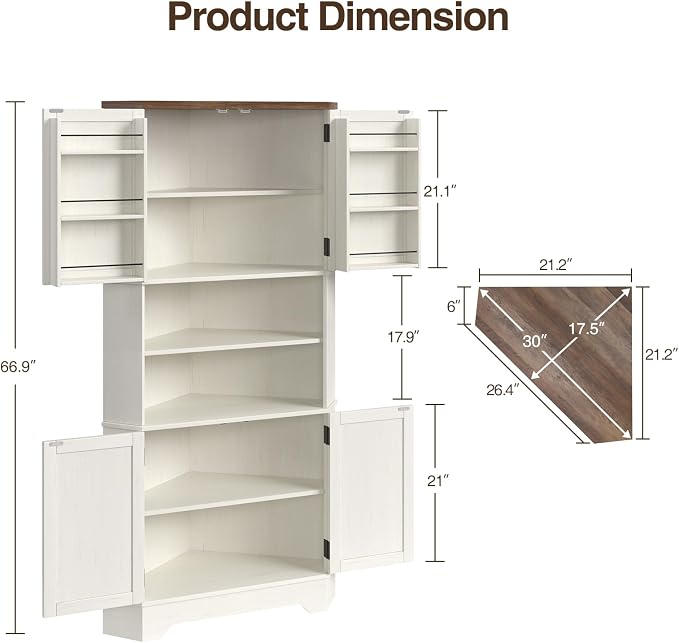 Corner Cabinet, 6-Tier Corner Food Pantry Hutch - Image 2