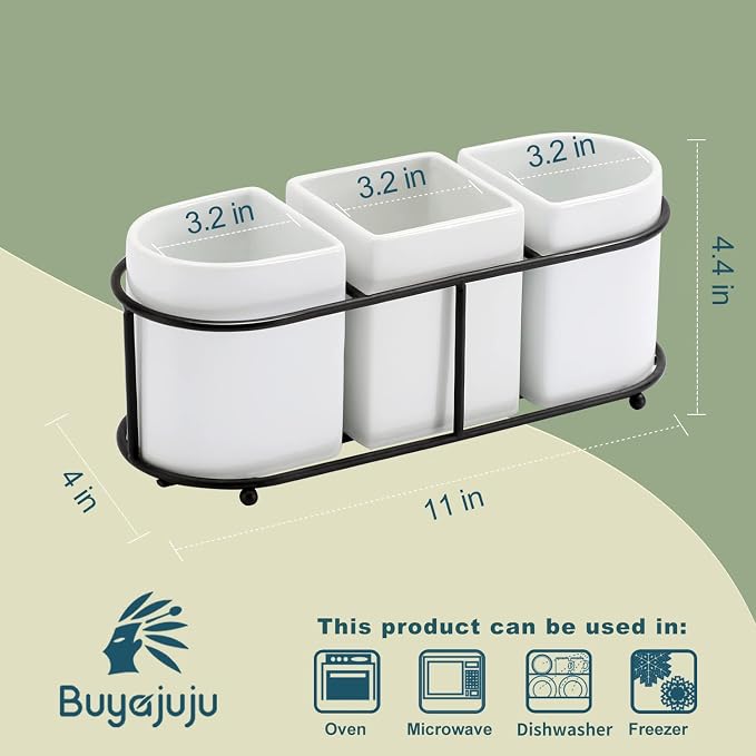 Buyajuju 3 Piece Porcelain Flatware Holder Caddy - Image 2